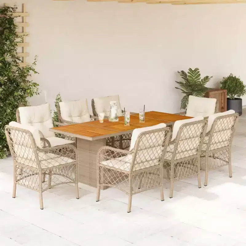 vidaXL Salon de jardin de salle à manger en résine tressée beige, grands matériaux résistants aux UV