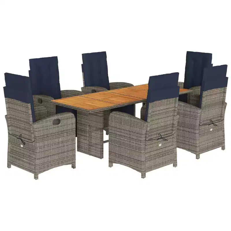 vidaXL Patio Dining Set with Cushions Outdoor Table and Chair Gray Poly Rattan