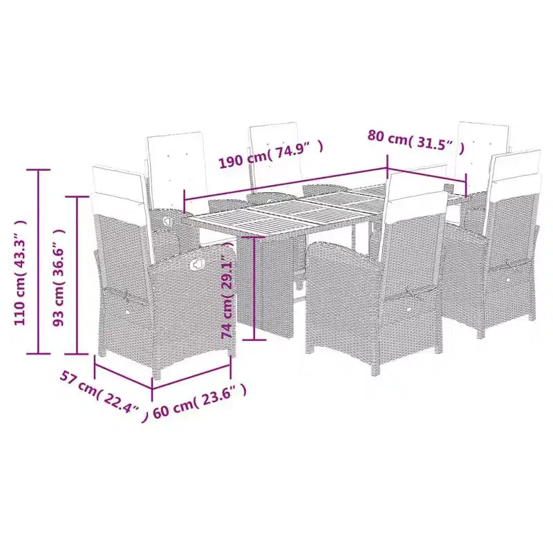 vidaXL Salon de jardin avec coussins Table et chaises d'extérieur en résine tressée grise