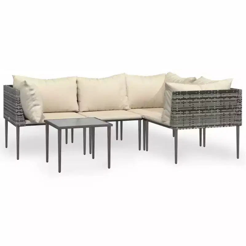 vidaXL Patio Furniture Set Outdoor Lounge Set with Cushions Gray Poly Rattan