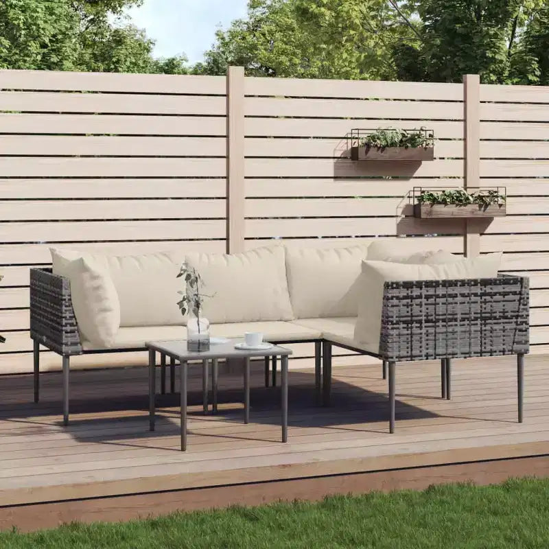 vidaXL Salon de jardin d'extérieur avec coussins en résine tressée gris