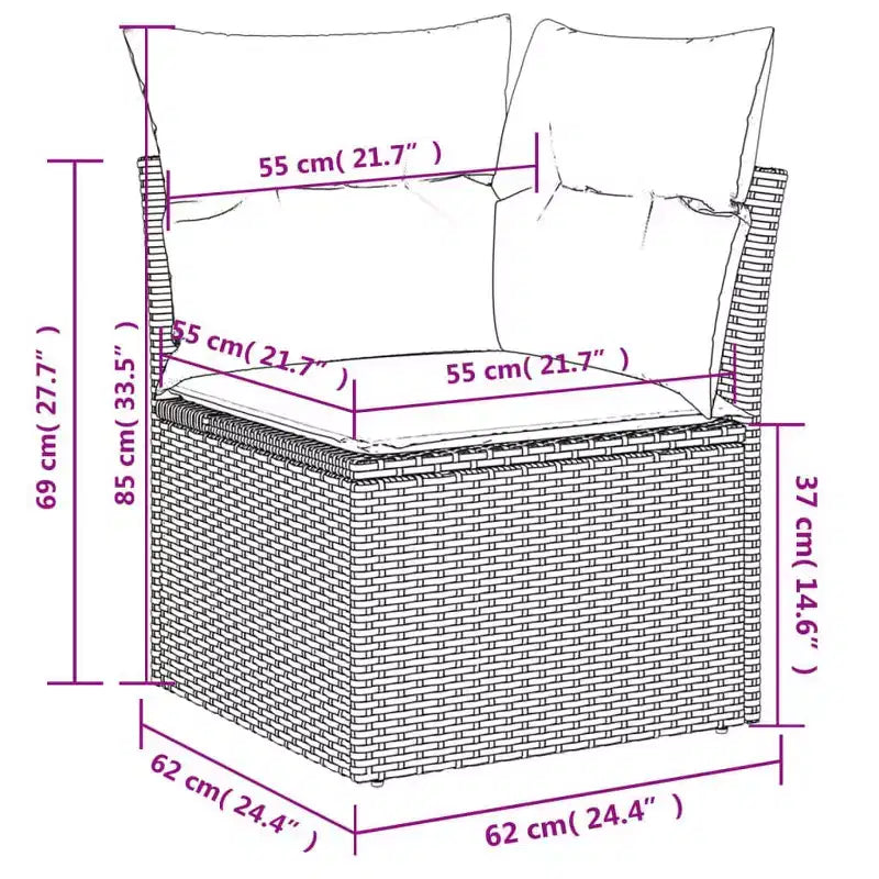 vidaXL Salon de jardin 6 pcs en résine tressée gris avec accoudoirs réglables