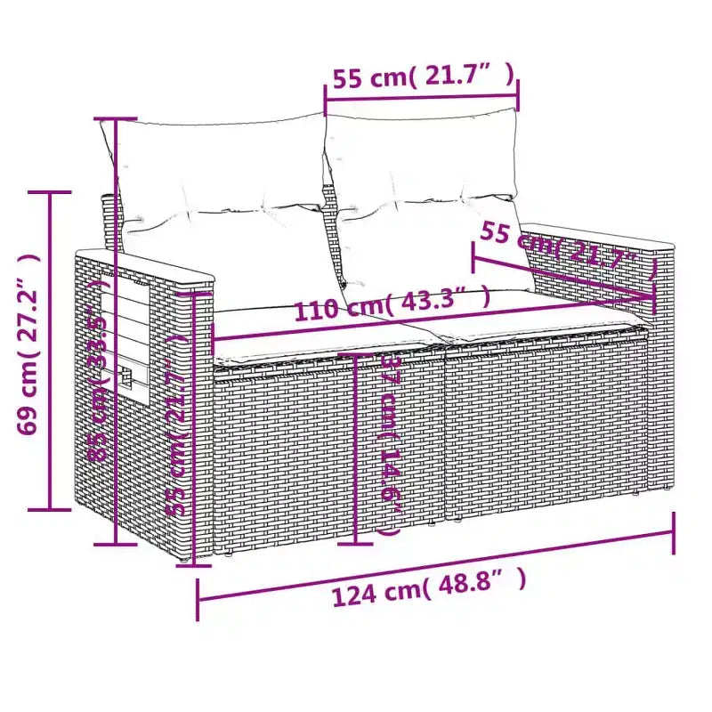vidaXL Salon de jardin 6 pcs en résine tressée gris avec accoudoirs réglables
