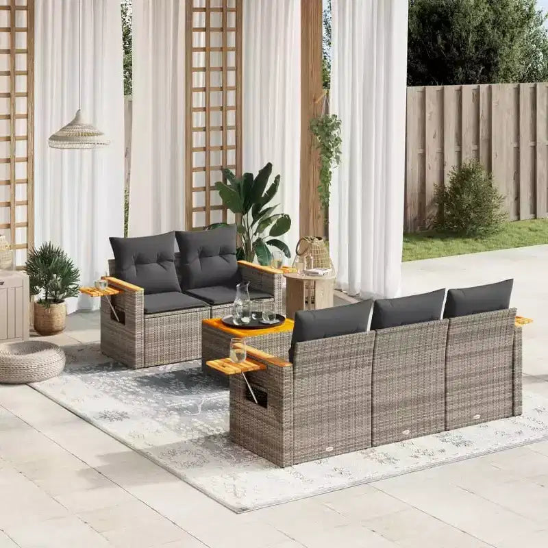 vidaXL Salon de jardin 6 pcs en résine tressée gris avec accoudoirs réglables