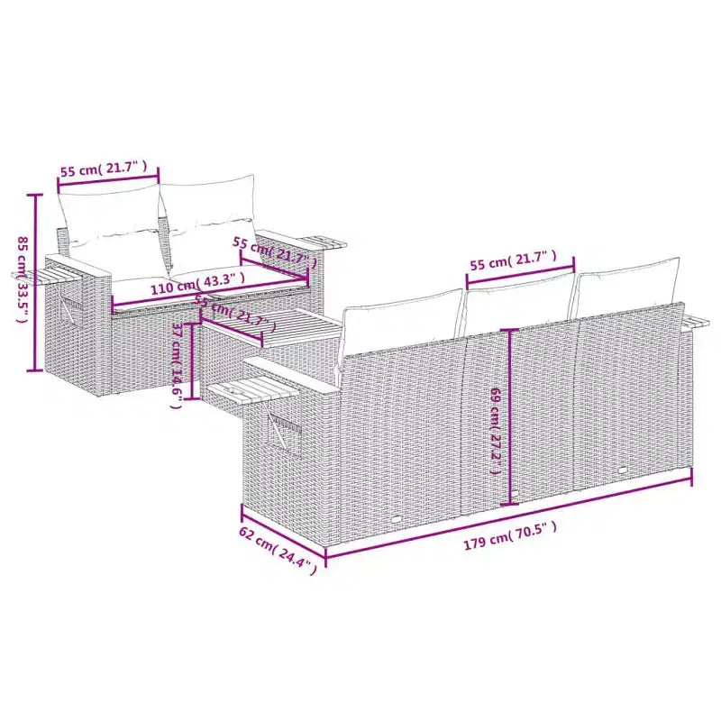 vidaXL Salon de jardin 6 pcs en résine tressée gris avec accoudoirs réglables