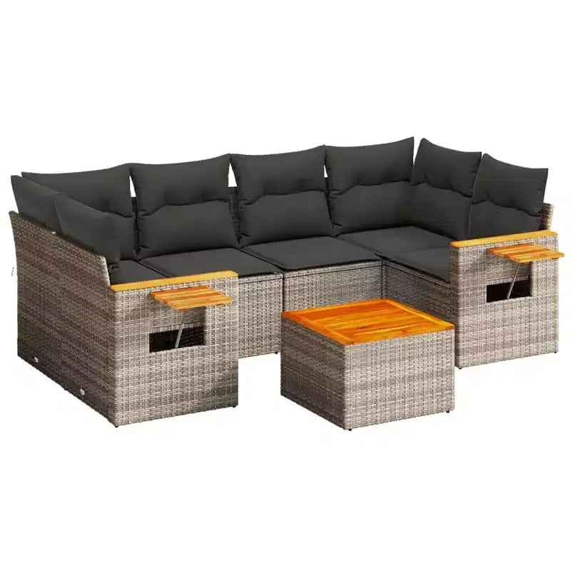 vidaXL Garden Sofa Set Grey PE rattan Large Adjustable Feet
