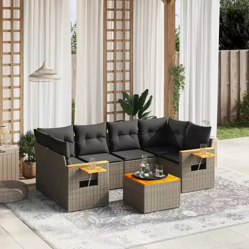 vidaXL Salon de jardin en résine tressée gris Pieds réglables