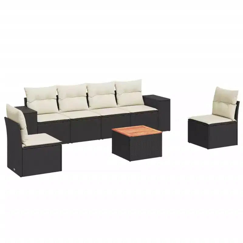 vidaXL Garden Sofa Set Black PE rattan 7 Piece Modular Garden Sofa Set