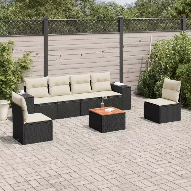 vidaXL Salon de jardin noir résine tressée 7 pièces modulable