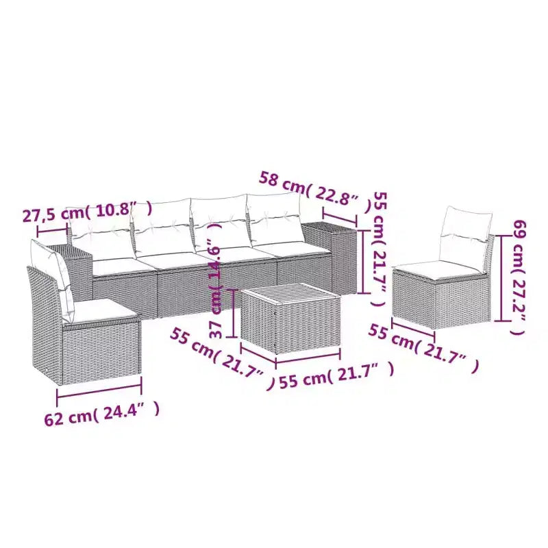 vidaXL Salon de jardin noir résine tressée 7 pièces modulable