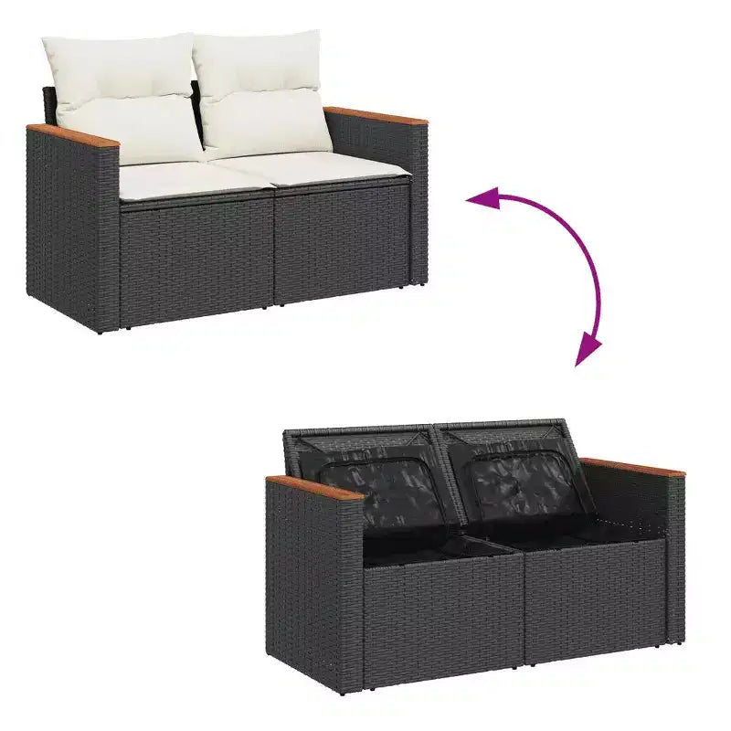 vidaXL Salon de jardin noir et blanc crème en résine tressée grand modulable