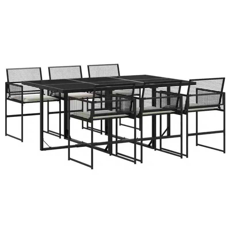 vidaXL Patio Dining Set with Cushions Outdoor Table and Chair Black Poly Rattan