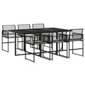 vidaXL Patio Dining Set with Cushions Outdoor Table and Chair Black Poly Rattan