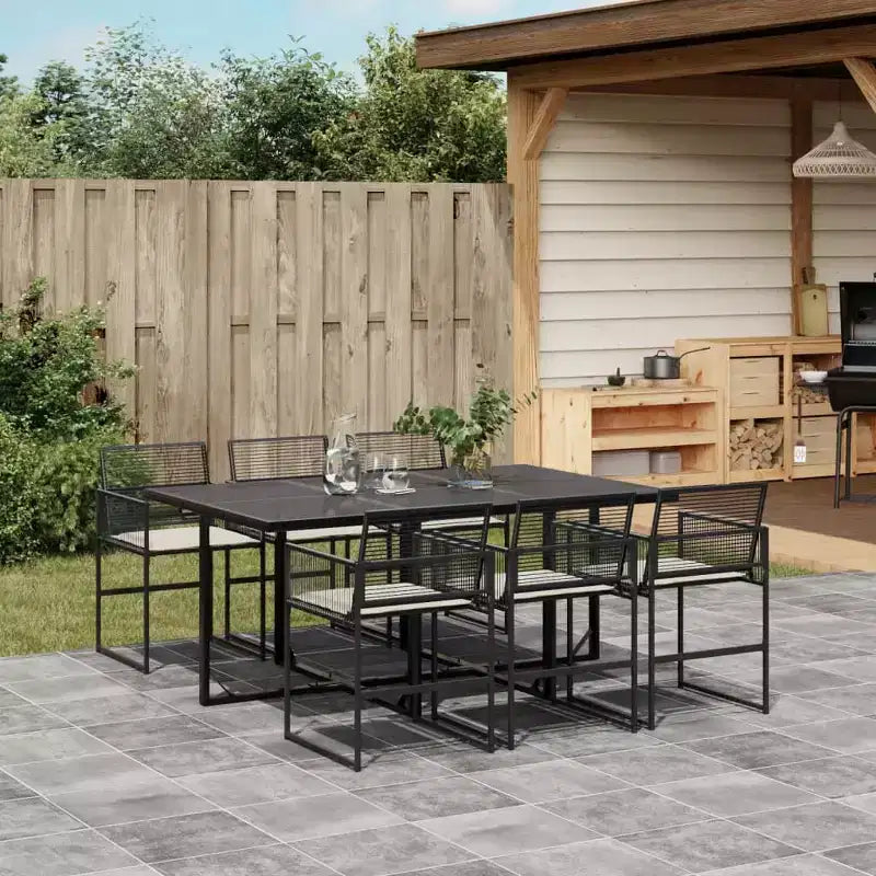 vidaXL Ensemble de salle à manger de patio avec coussins Table et chaise d'extérieur en résine tressée noire