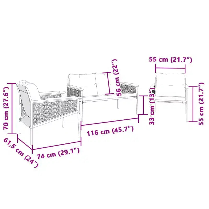vidaXL Chaises de patio avec coussins, mobilier de jardin extérieur, acier noir