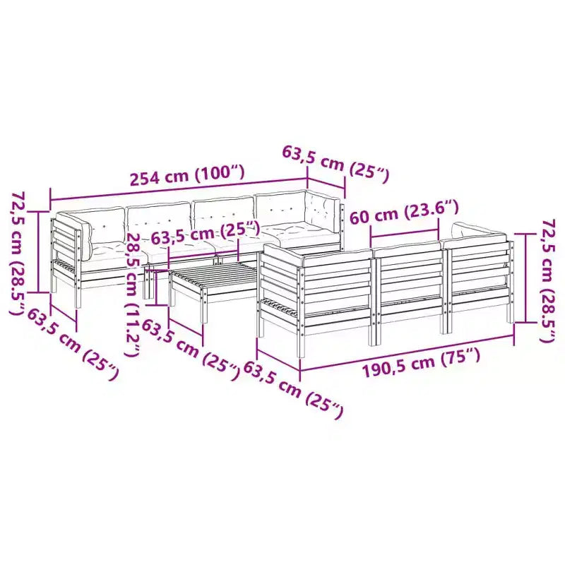 vidaXL Salon de jardin Marron cire Bois de pin massif, Tissu Oxford Grand