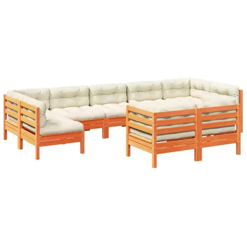 vidaXL Garden Sofa Set Wax Brown, Cream Solid Pine Wood, Oxford Fabric