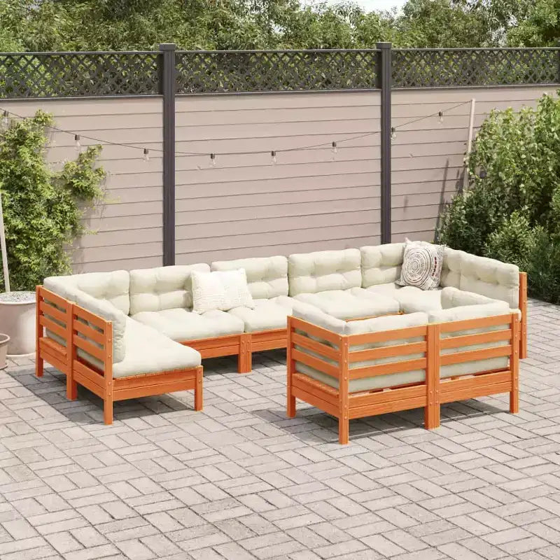 vidaXL Ensemble de canapés de jardin marron cire, crème, bois de pin massif, tissu Oxford