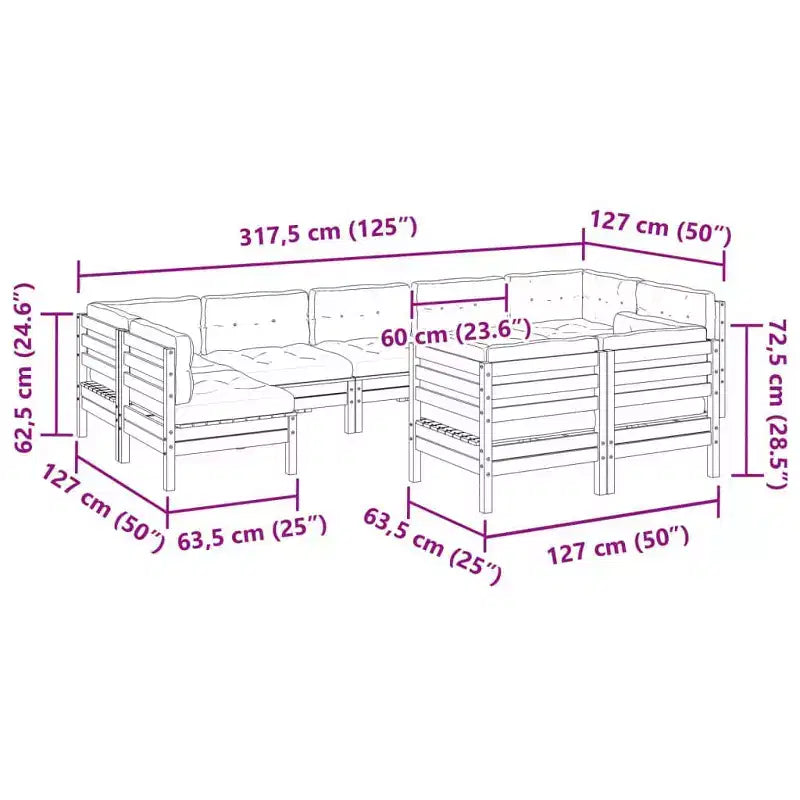 vidaXL Ensemble de canapés de jardin marron cire, crème, bois de pin massif, tissu Oxford