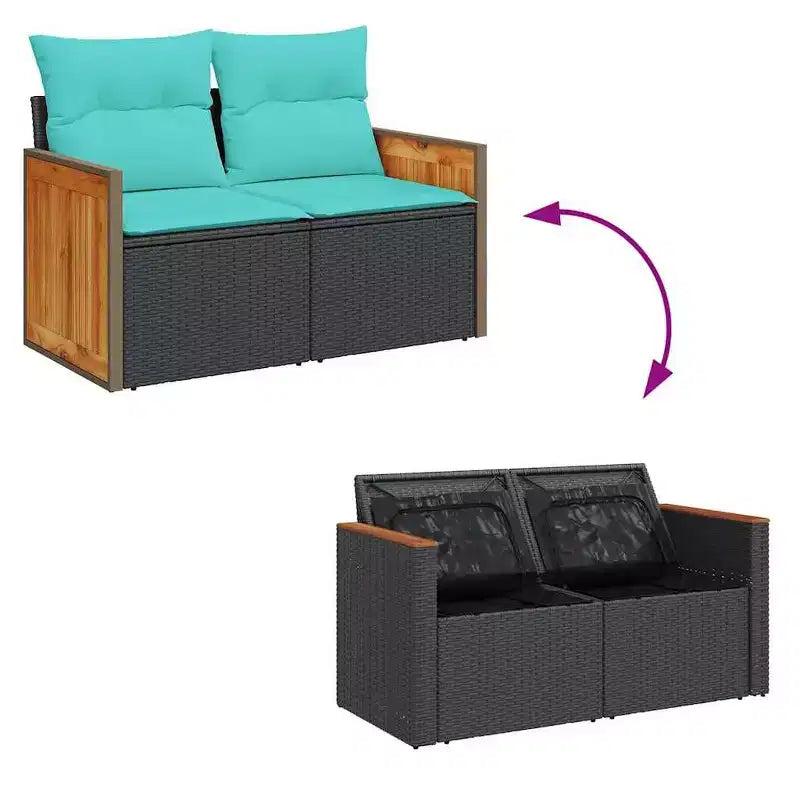vidaXL Salon de jardin 6 pcs avec coussins Noir Résine tressée Acacia