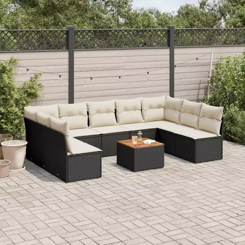 vidaXL Salon de jardin Noir, Blanc crème