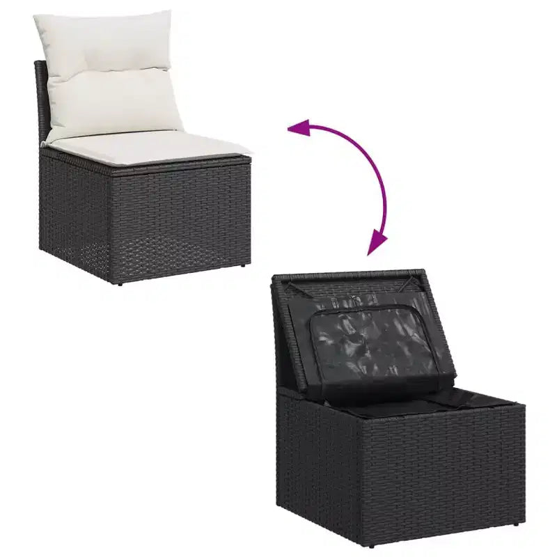 vidaXL Salon de jardin Noir, Blanc crème