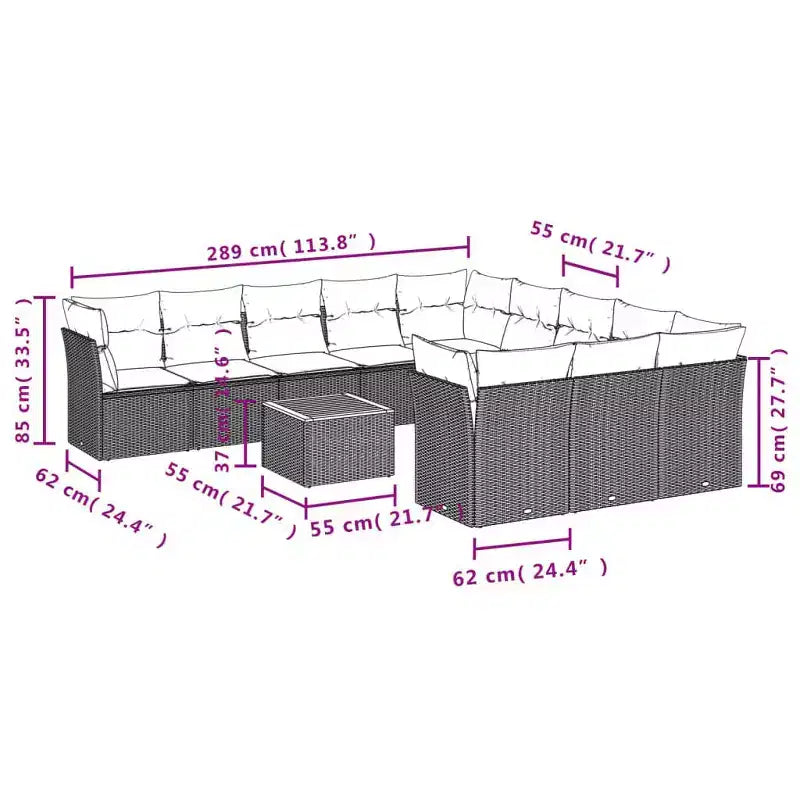vidaXL Ensemble de canapés de jardin 12 pièces avec coussins Noir et crème Résine tressée