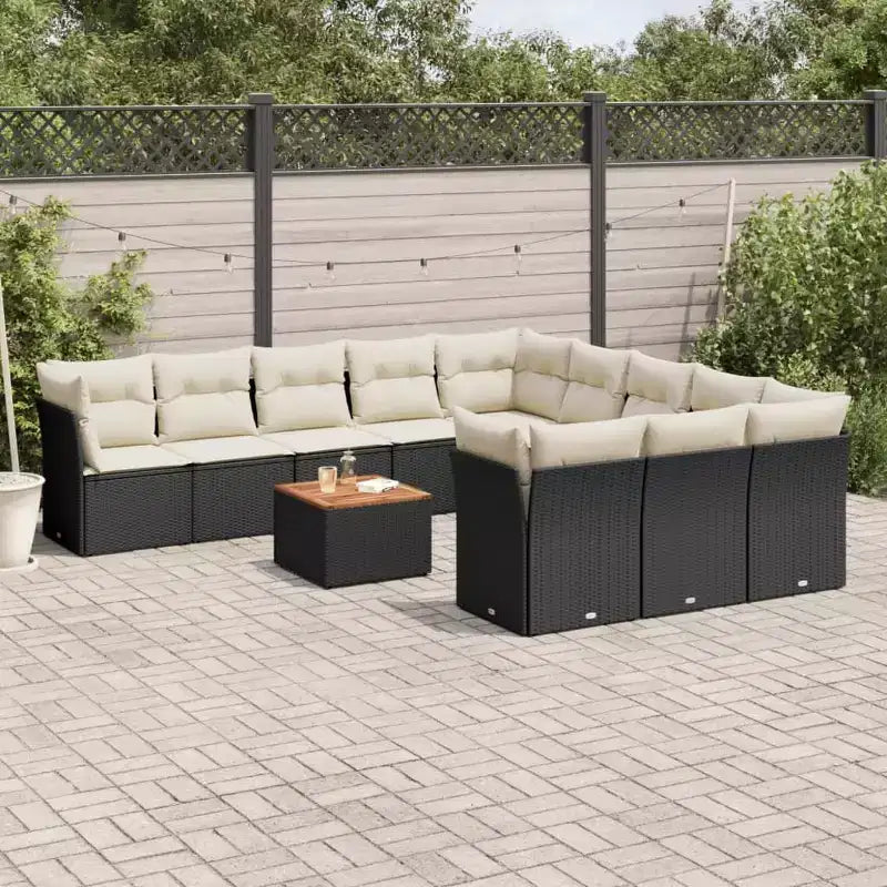 vidaXL Ensemble de canapés de jardin 12 pièces avec coussins Noir et crème Résine tressée