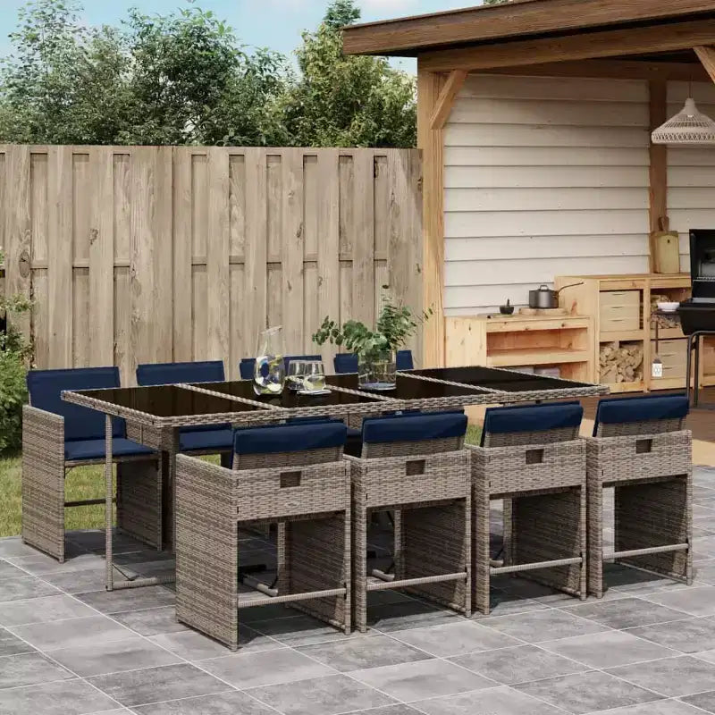 vidaXL Ensemble de salle à manger d'extérieur pliable 9 pièces en résine tressée grise avec coussins