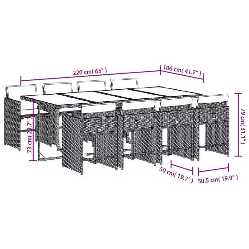 vidaXL Ensemble de salle à manger d'extérieur pliable 9 pièces en résine tressée grise avec coussins