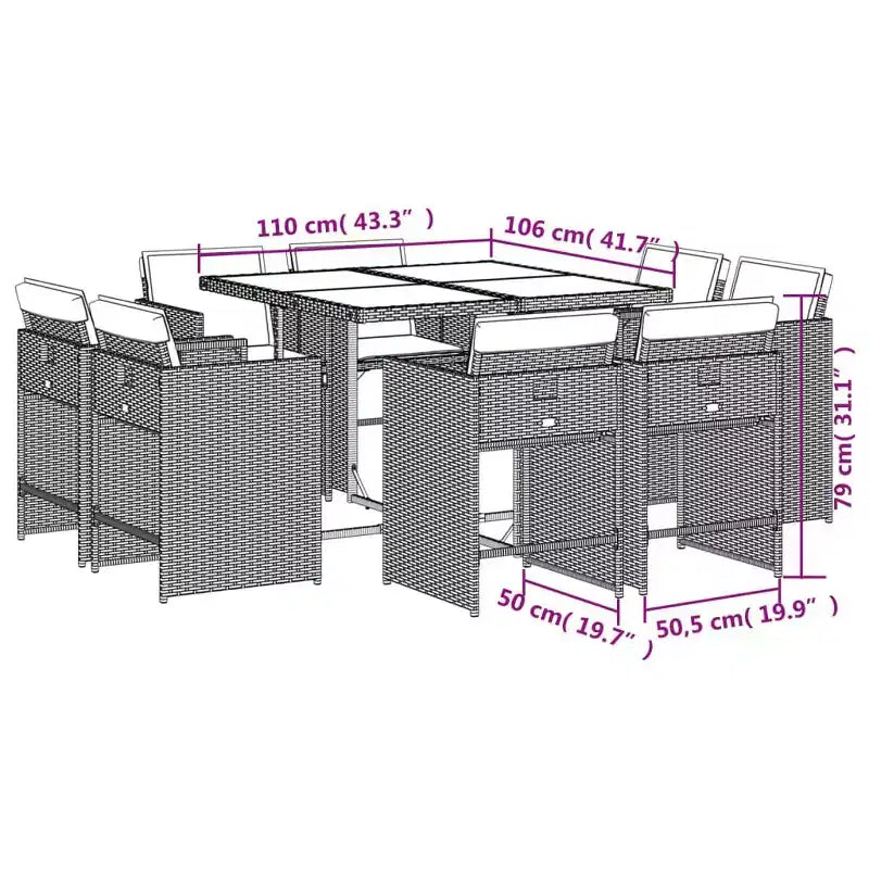 vidaXL Salon de jardin 8 pcs Gris