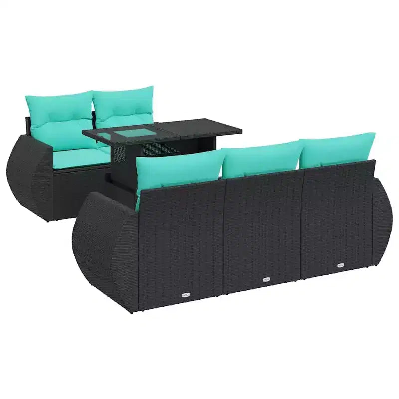 vidaXL 6 Piece Patio Sofa Set with Cushions Black Poly Rattan Acacia