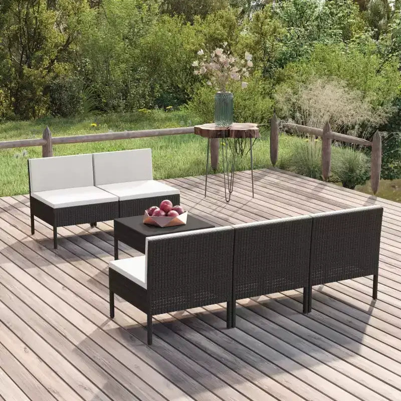 vidaXL Salon de jardin canapé d'angle en résine tressée Noir