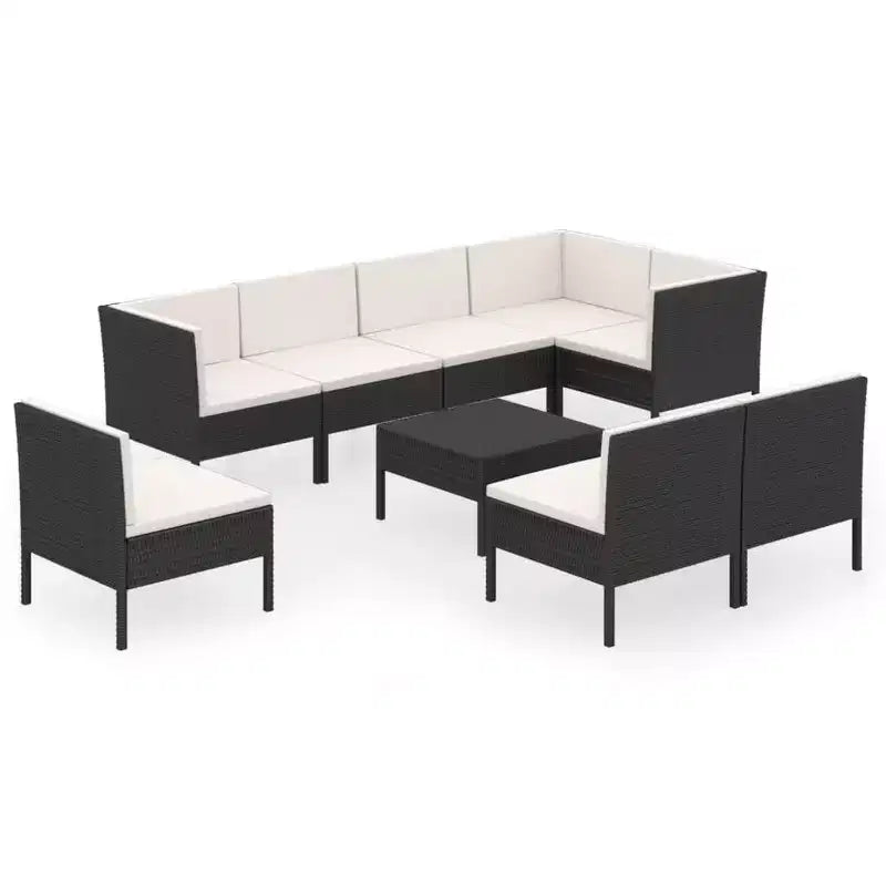 vidaXL Patio Lounge Set Outdoor Sectional Sofa Set Table Poly Rattan Black