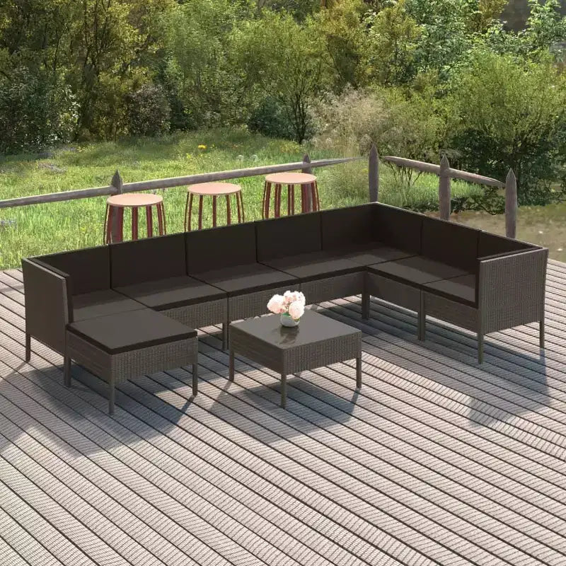 vidaXL Salon de jardin modulaire avec table en résine tressée gris