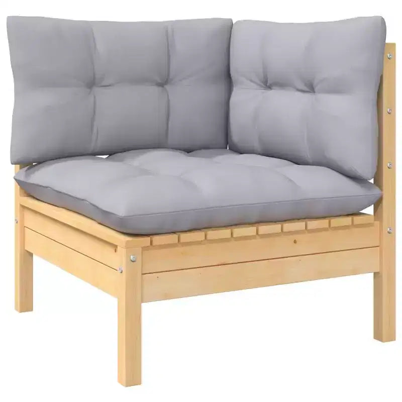 vidaXL Salon de jardin 9 pièces en pin massif avec coussins - Marron et gris