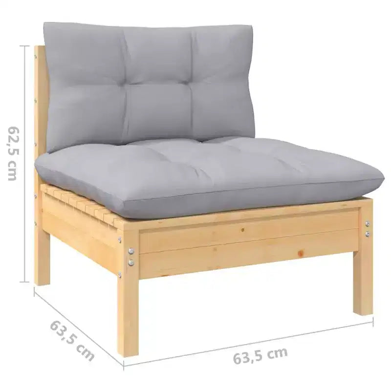 vidaXL Salon de jardin 9 pièces en pin massif avec coussins - Marron et gris