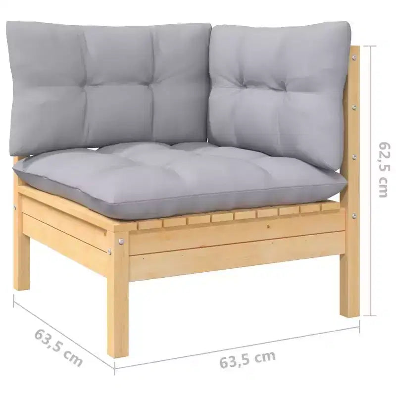 vidaXL Salon de jardin 9 pièces en pin massif avec coussins - Marron et gris