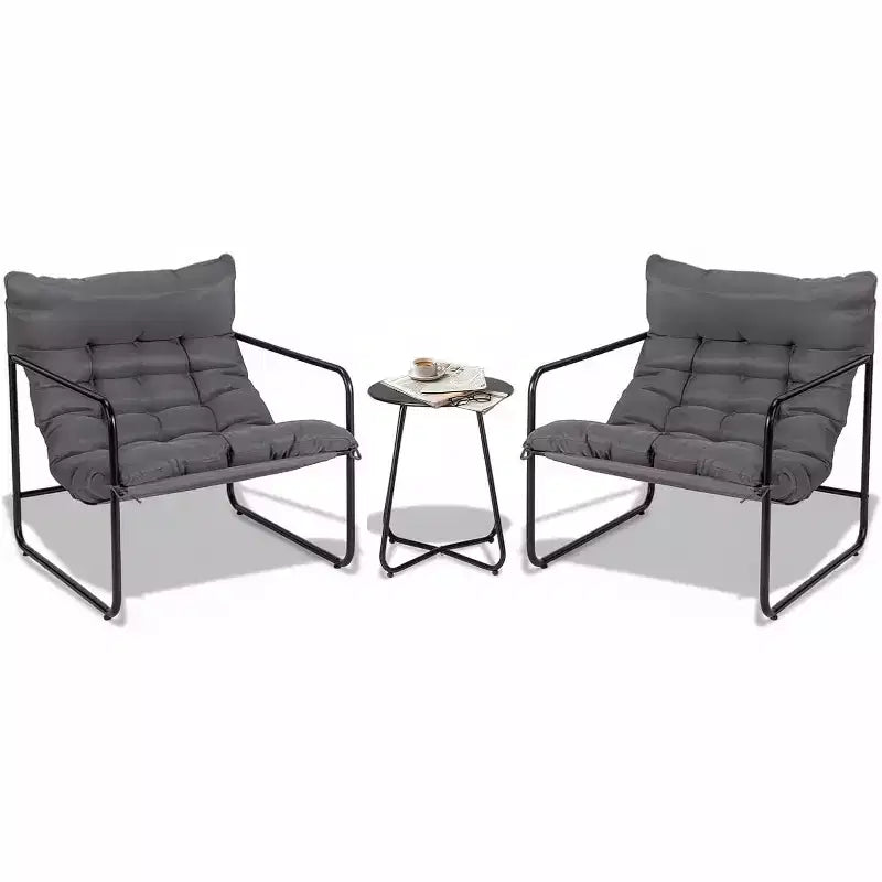 VINGLI 3 - Piece Patio Chair Set with Side Table, Outdoor/Indoor Chairs with Thick Cushions, Heavy Duty 400 LBS Capacity, Grey
