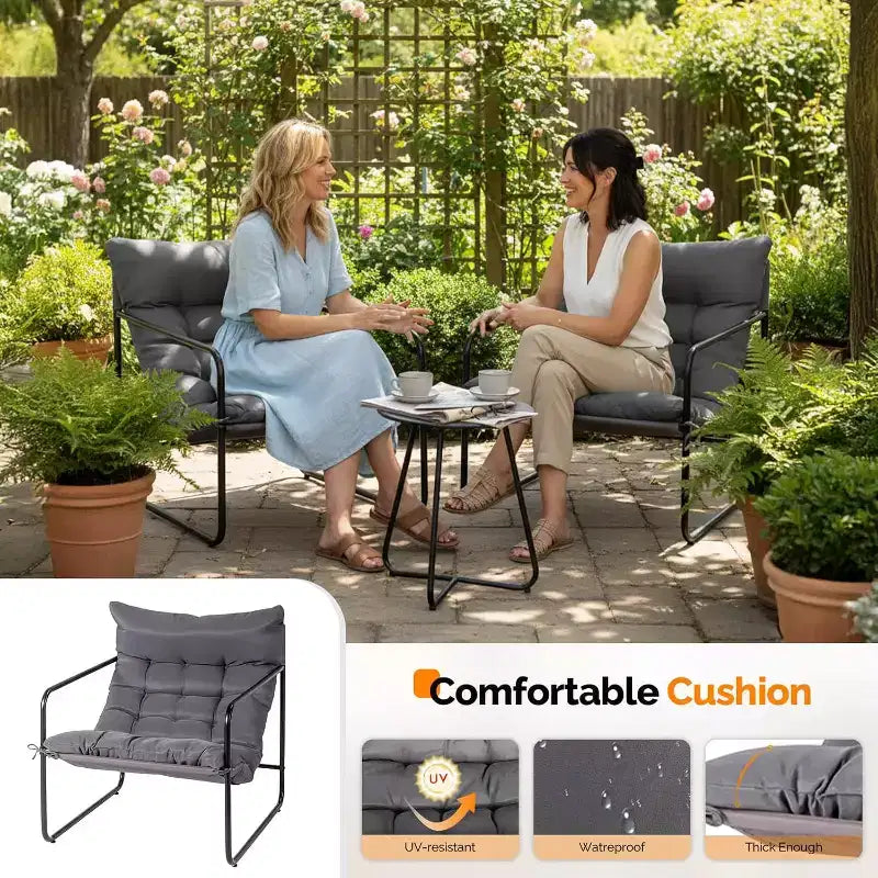 VINGLI Ensemble de 3 Chaises de Patio avec Table d'appoint, Chaises d'extérieur/d'intérieur avec Coussins épais, Capacité de 180 kg, Gris