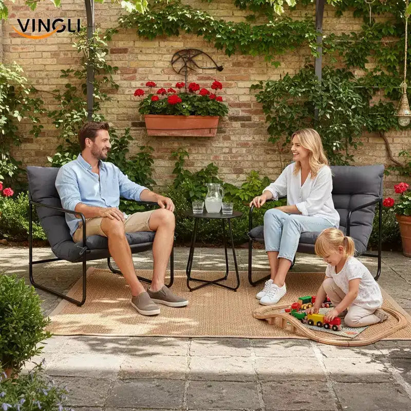 VINGLI Ensemble de 3 Chaises de Patio avec Table d'appoint, Chaises d'extérieur/d'intérieur avec Coussins épais, Capacité de 180 kg, Gris