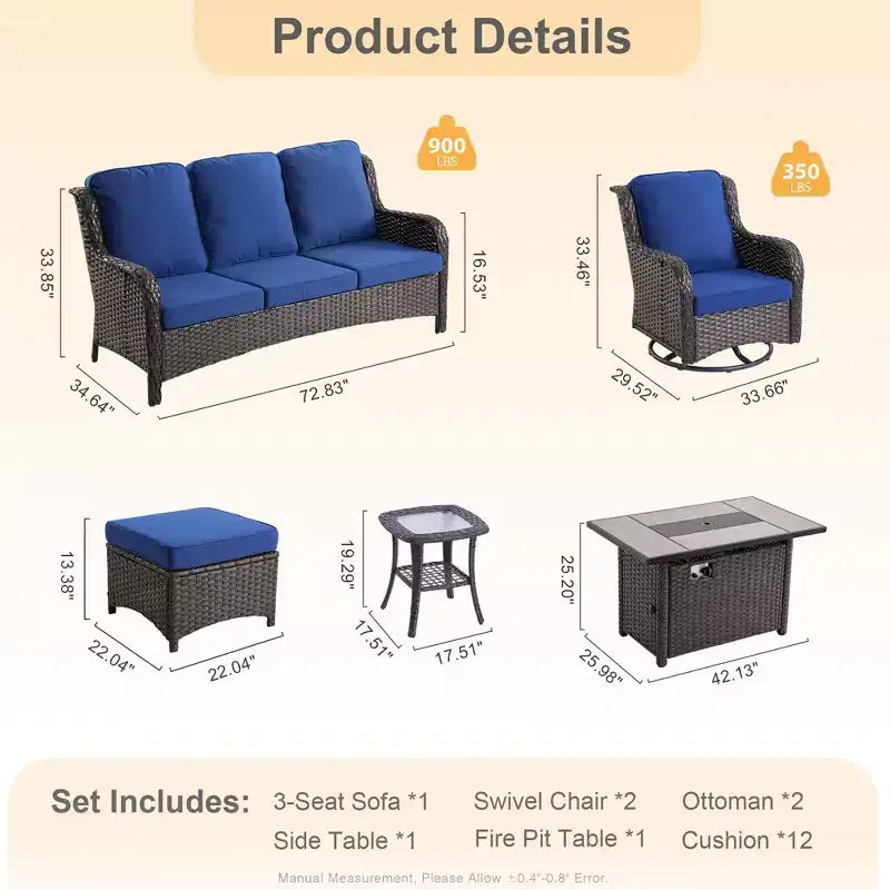 Ensemble de meubles de patio HOMLUX avec chaises pivotantes à bascule pour l'extérieur et table brasero