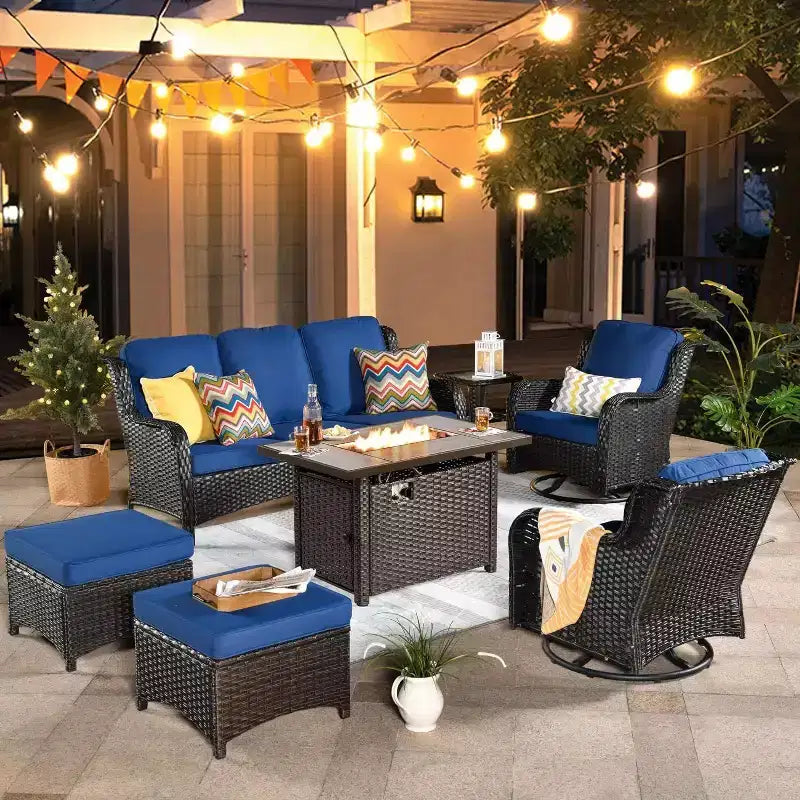 Ensemble de meubles de patio HOMLUX avec chaises pivotantes à bascule pour l'extérieur et table brasero