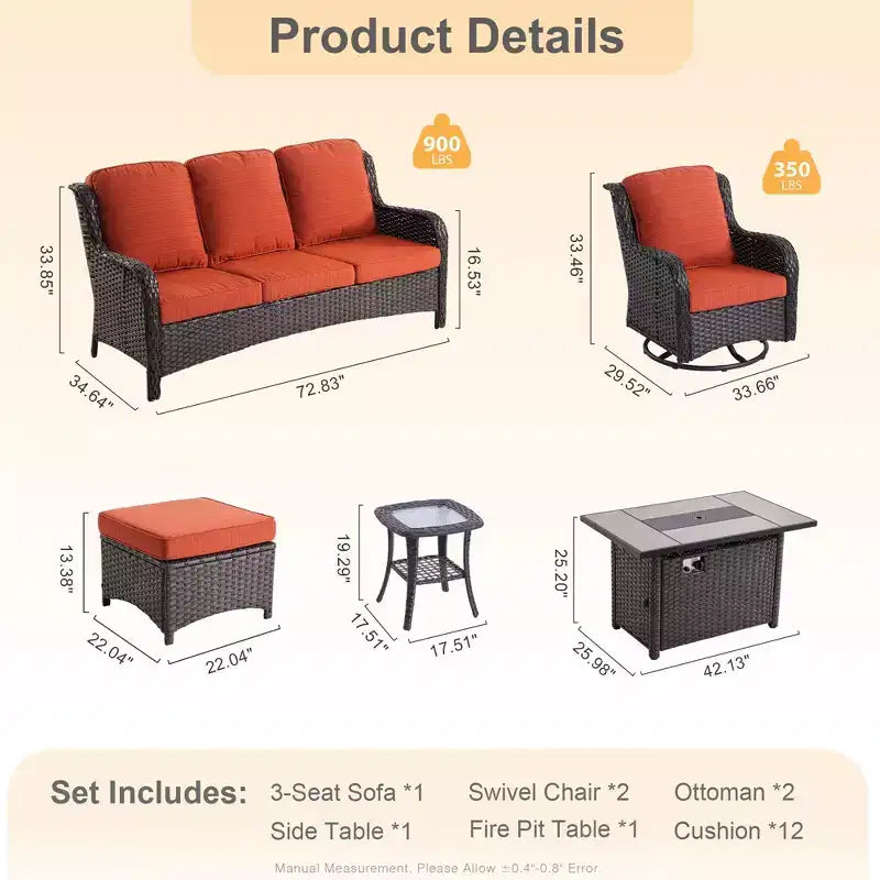 Ensemble de meubles de patio HOMLUX avec chaises pivotantes à bascule pour l'extérieur et table brasero