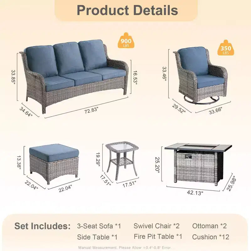 Ensemble de meubles de patio HOMLUX avec chaises pivotantes à bascule pour l'extérieur et table brasero