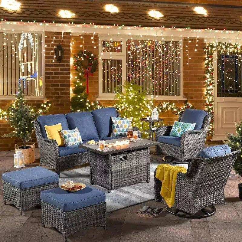 Ensemble de meubles de patio HOMLUX avec chaises pivotantes à bascule pour l'extérieur et table brasero