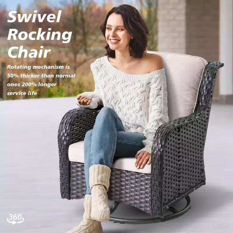 Ensemble de meubles de patio HOMLUX avec chaises pivotantes à bascule pour l'extérieur et table brasero