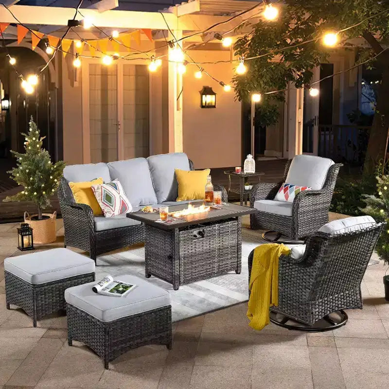 Ensemble de meubles de patio HOMLUX avec chaises pivotantes à bascule pour l'extérieur et table brasero
