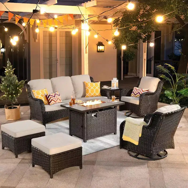 Ensemble de meubles de patio HOMLUX avec chaises pivotantes à bascule pour l'extérieur et table brasero
