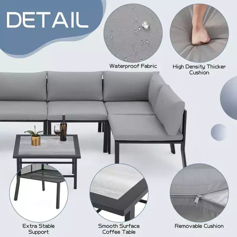 Mondawe - Ensemble de mobilier d'extérieur 7 pièces en métal, canapé d'angle de patio, salon de jardin